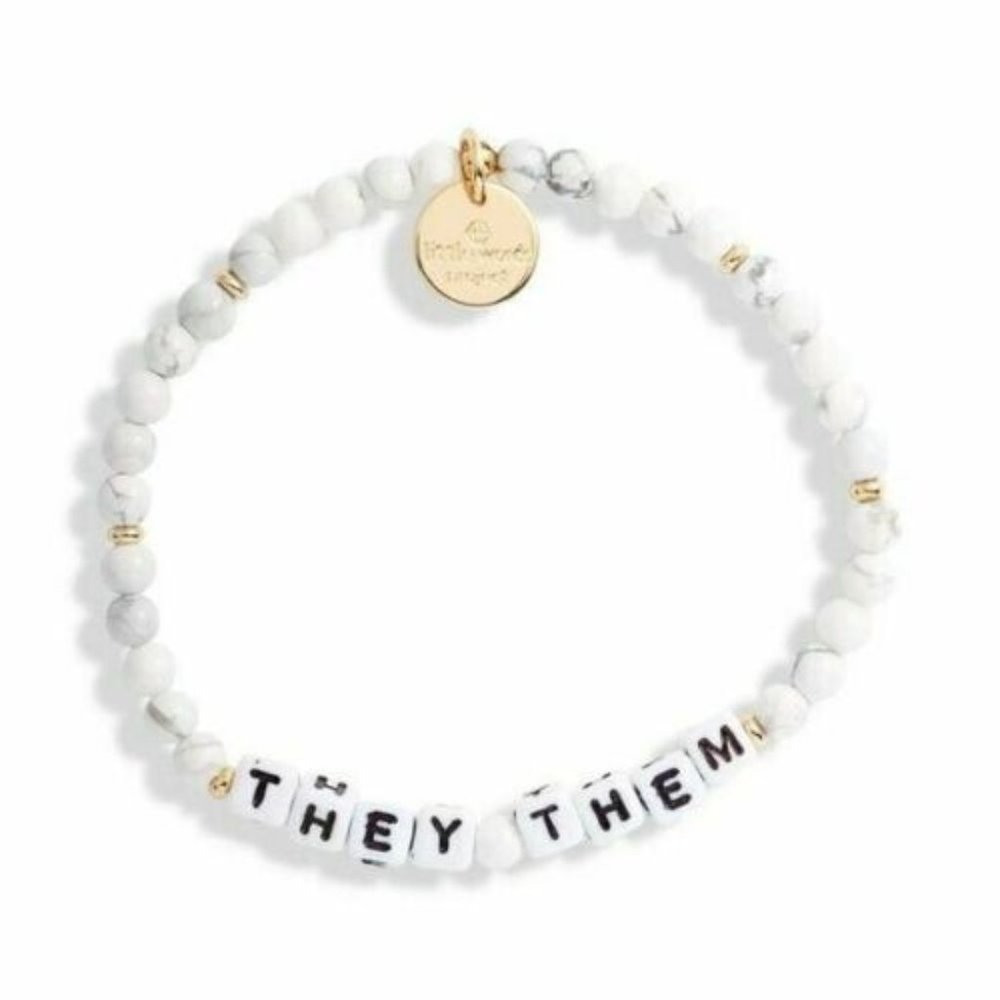Little Words Project They/Them Stretch Bracelet S/M White Gold NWT